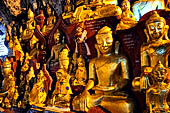 Inle Lake Myanmar. Pindaya, the famous Shwe Oo Min pagoda, a natural cave filled with thousands of gilded Buddha statues. 